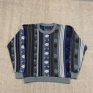vintage American Priority Sweater mens large Blue 1990s argyle